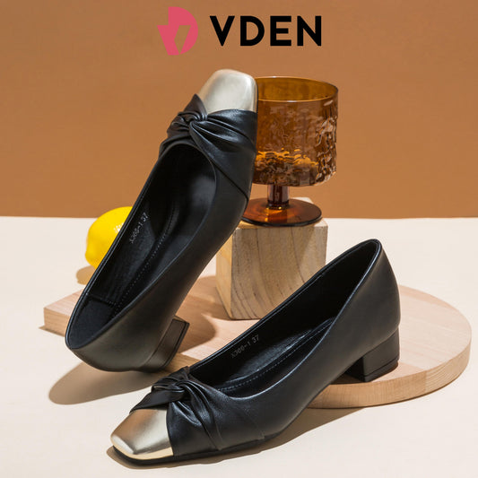 VDEN Pleated Chunky Heels For Women 3CM/1.1INCH X366-1 Retro Color Block Heel Slip-on Shoes Classy Versatile Office Women's Shoes