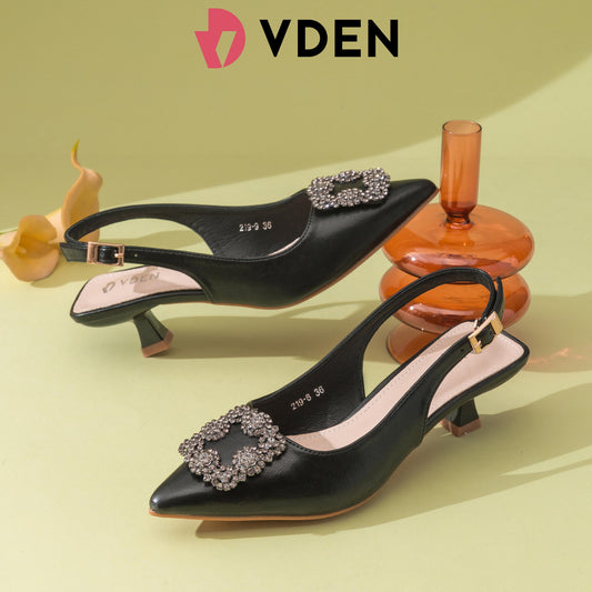 VDEN Women's Pointed Toe Slingback Heels 2INCH/5CM 219-8 Elegant Mid Heels Dress Shoes Retro Style Women's Heels Kitten Heel Sandals
