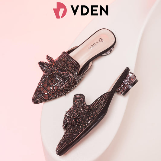VDEN Trendy Bow-Knot Light weight Slide Slip-ons Stack Heel Pumps Sandals (add 1 size) (3 cm/1.2 Inch heels) 555-284