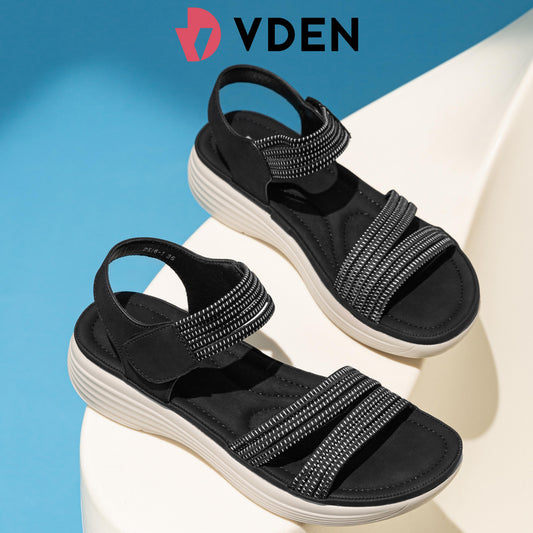 VDEN Women's Sandals Summer Lace-Up Elegant And Comfortable 1.5INCH/3.5CM 2516-1 Thick-soled Comfortable Sandals With Non-Slip Sole And Velcro Straps For Women With Wedge Heels And Slip-on Sandals