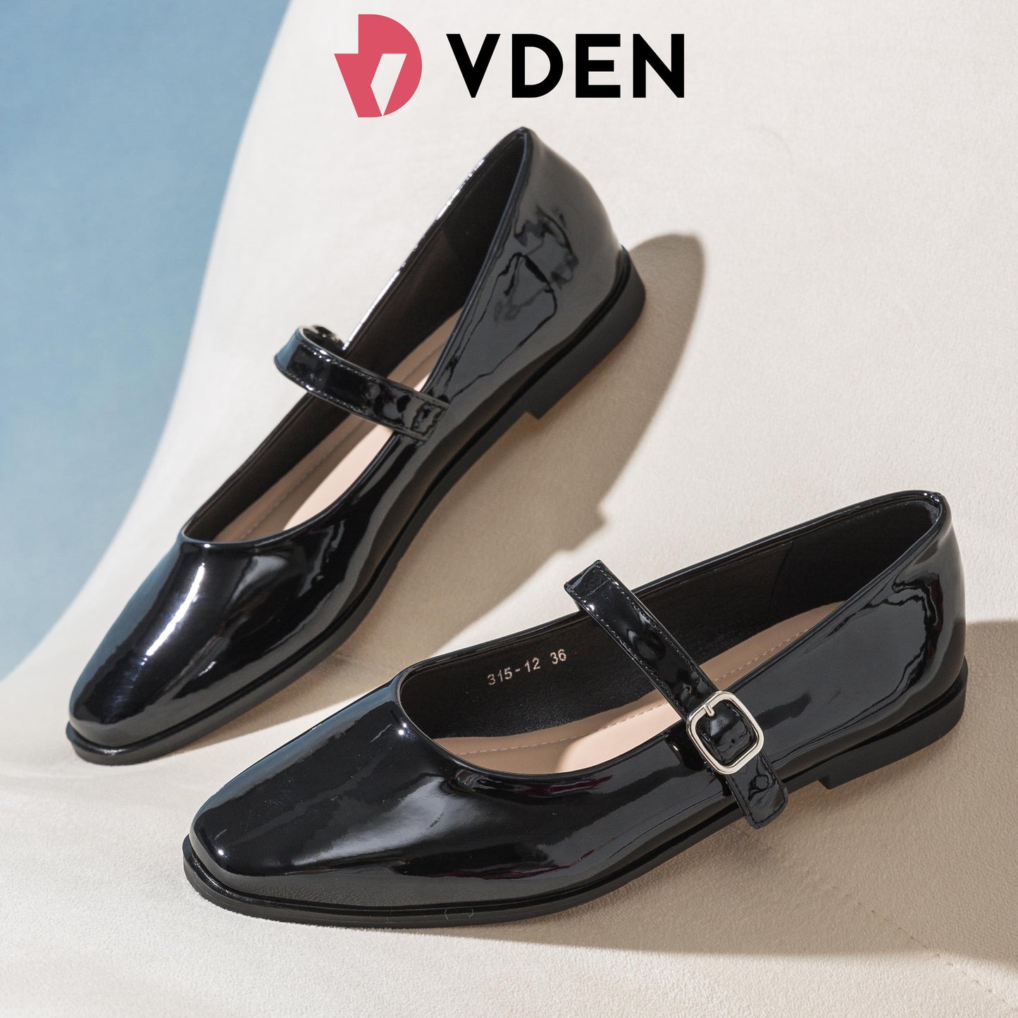 VDEN Patent Square Toe Mary Janes Shoes For Women 0.5INCH/1.4CM 315-12 Korean Style Slip-on Elastic Flat Shoes Solid Color Simple Student Shoes