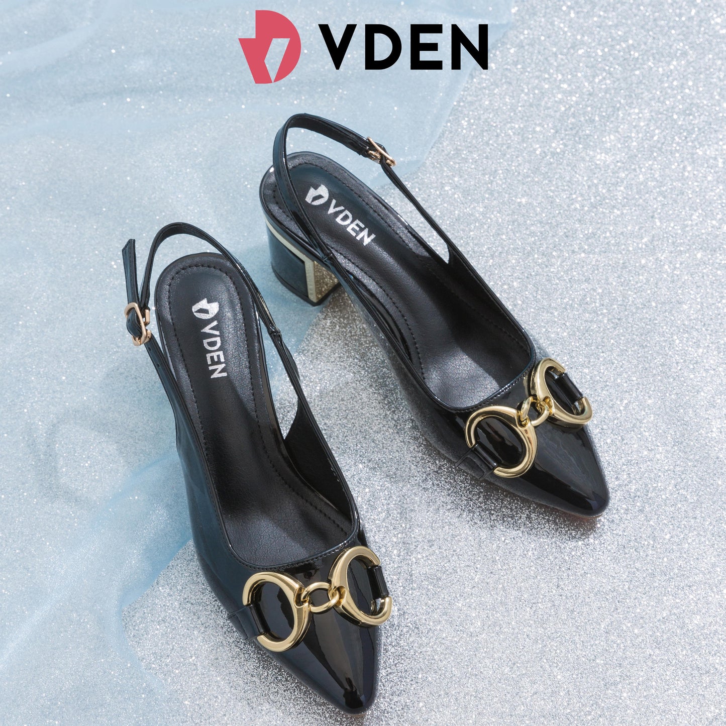 VDEN Women's Classy Stiletto Pointed Shoes 2INCH/5.3CM Patent Leather Block Heels Buckle Back Strap Mid Heel Pumps 525-37 Comfort