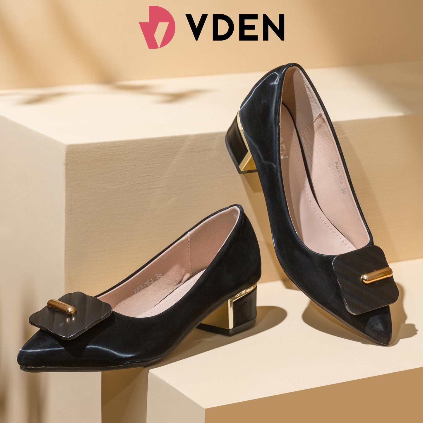 VDEN Square Buckle Leather Pumps Pointed Shoes for Women 4CM/1.5INCH Women's Office Shoes With Thick Heel And Elegant Heels 863-164 Women's Pointed Toe Block Heels Footwear Walking Shoes
