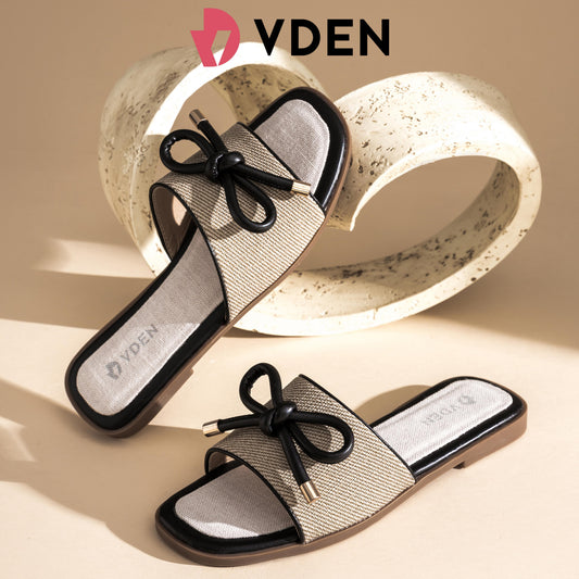VDEN Retro Style Open Toe Flat Sandals With Bow Decoration 0.5INCH/1.4CM 002-A19 Casual Open Toe Non Slip Flat Breathable Sandals Braided Feel Thickened Insole Comfortable Slippers Footwear Summer Girl Walking Shoes Shoes