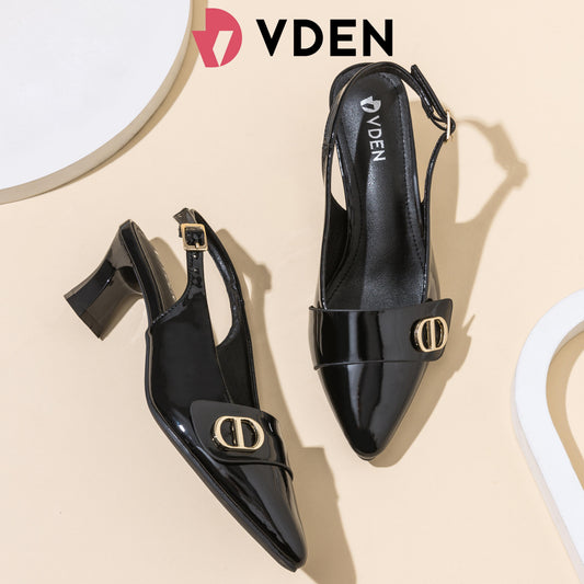 VDEN Pointed-Toe Slingback Pumps For Women 2.1INCH/5.5CM 3615-2 Women’s Vintage Pointed-Toe Slingback Patent Leather Heels With Buckle