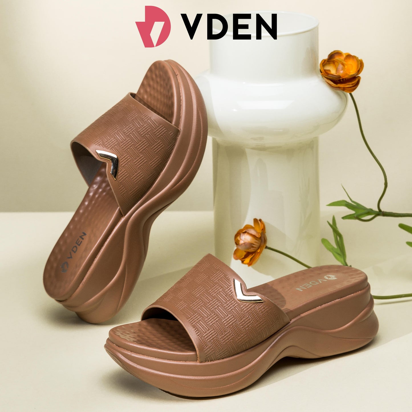 VDEN Fashionable Slip-On Open-Toe Wedges For Women 2INCH/5CM 1658-12 Women's Platform Sandals Walking Shoes Height Increasing Sandals Massage Insoles Classy Footwear Elegant Comfort Heels