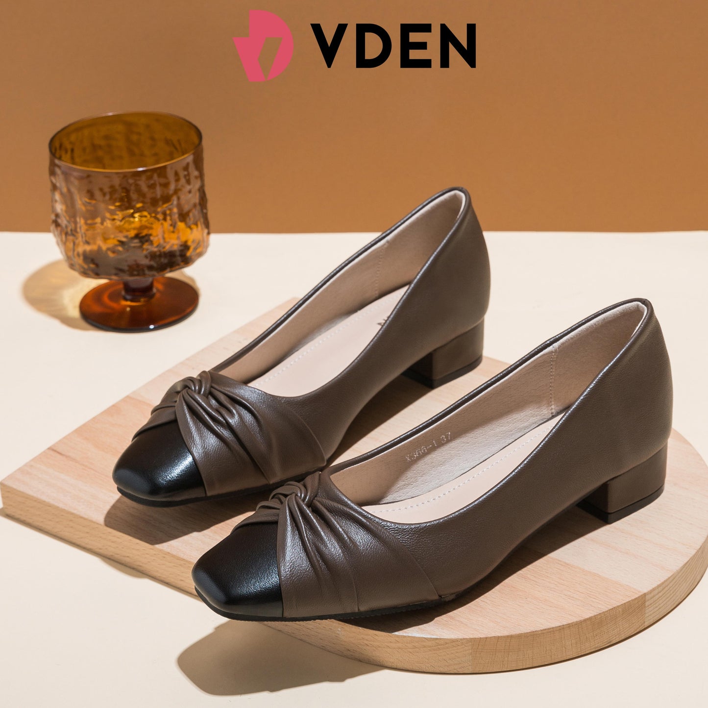 VDEN Pleated Chunky Heels For Women 3CM/1.1INCH X366-1 Retro Color Block Heel Slip-on Shoes Classy Versatile Office Women's Shoes