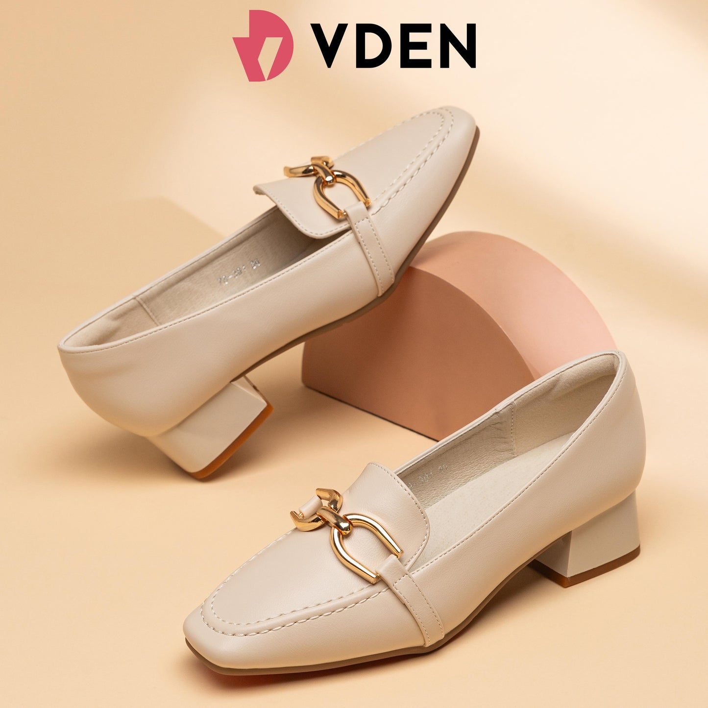 VDEN Leather Heel Gold Buckle Square Toe For Women 3.6CM/1.5INCH Square Toe Thick Heel Old Money Style Loafers Heels 78-301 Women's Office Shoes Footwear