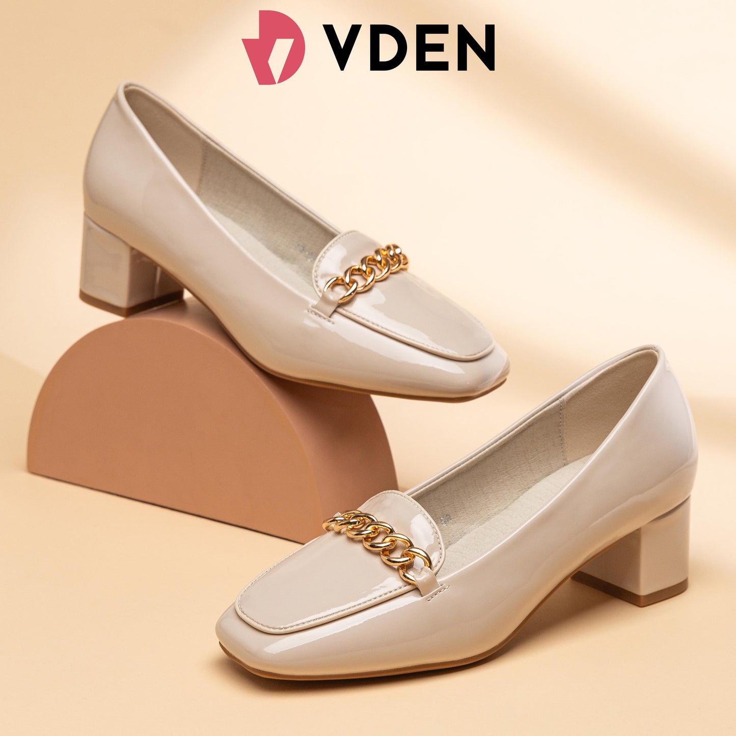 VDEN Loafer Heels Buckle Square Toe Shoes for Women 6CM/2.5INCH Women's Square Toe Thick Heel Office Shoes 78-Q1 Patent Leather Thick Heel Commuter Heels Classy