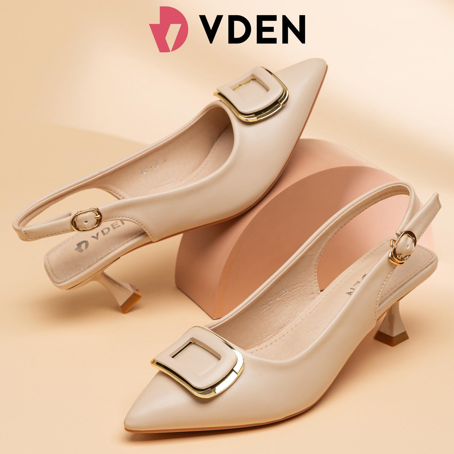 VDEN Pointed Mid Heel Sling back for Women 6CM/2.5INCH French Style Heels 986-18 Commuting Simple Style Office Heels