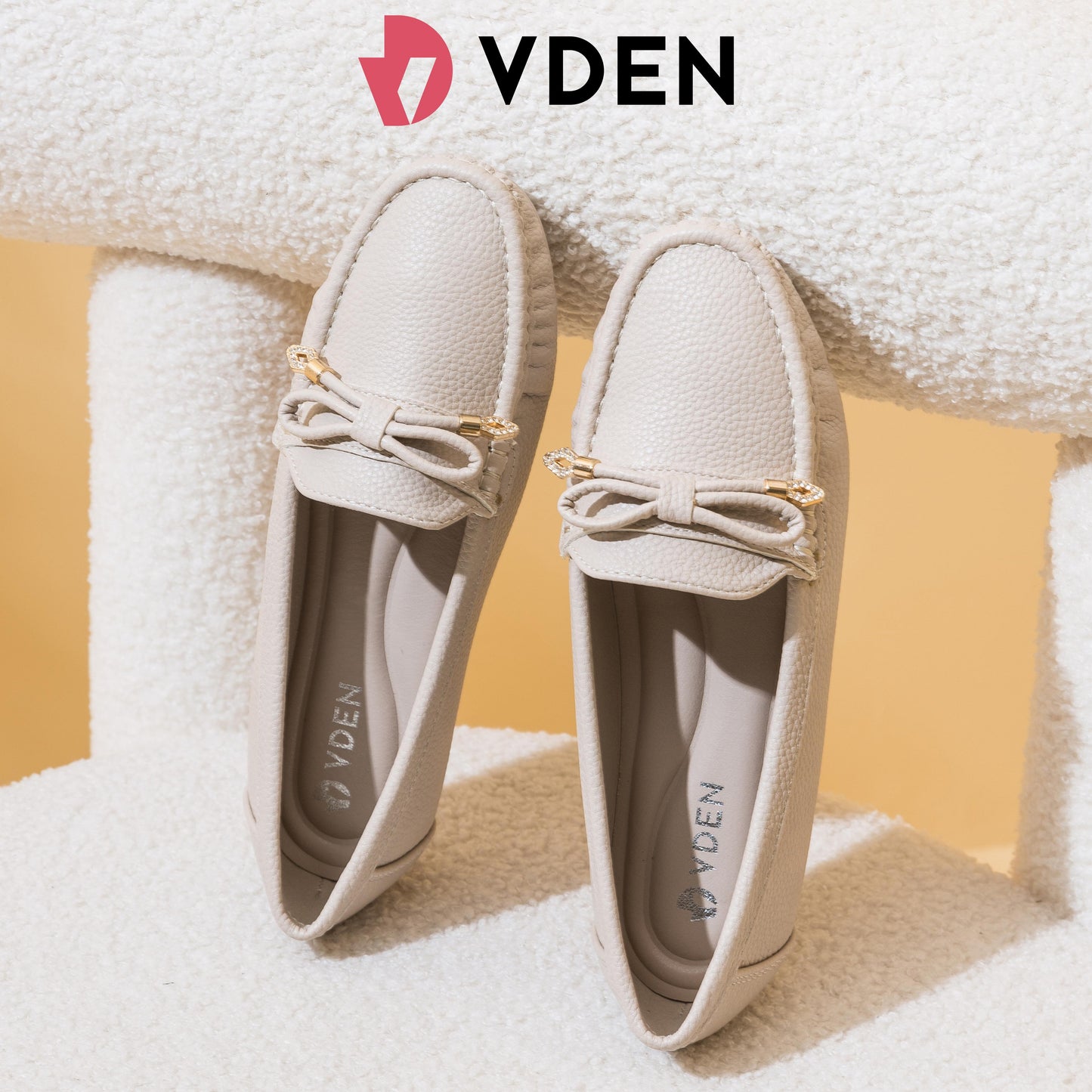 VDEN Women‘s Flat Slip-on Loafers Cream Chalk Leather Shoes For Women 0.8INCH/2CM Z6678-Z7B VDEN Ladies Loafers Shoes Women‘s Flats Pumps Slip On Office Work School Shoes Square Toe Flat Loafers Slip On With Rhinestones For Commuting Office Women's Shoes