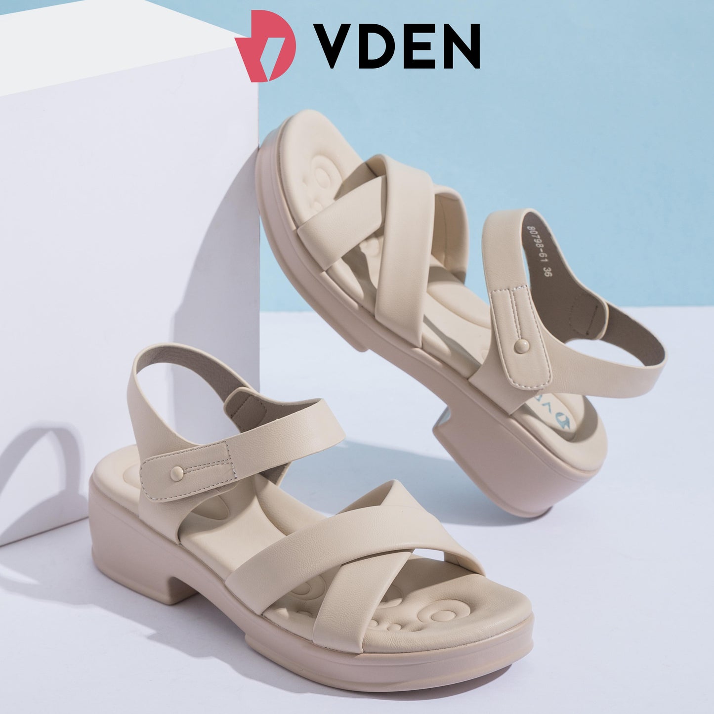 VDEN Fashion Wedge-heeled Sandals for Women 4CM/1.5INCH Open Toe Soft Sole Sandals French Elegant Platform Shoes 80789-61 Thick Sole Heightening Sandals