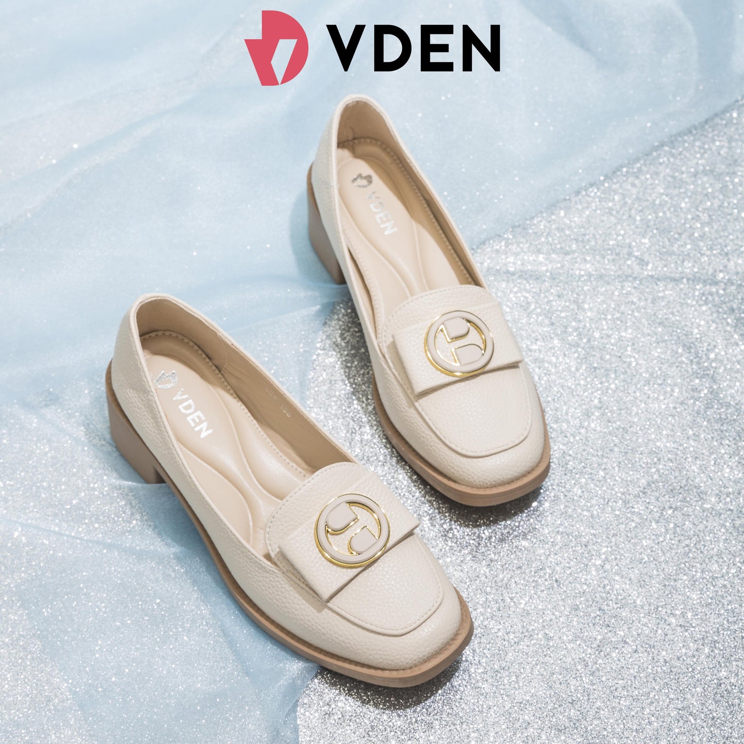 VDEN Square Toe Block Heels Loafer Shoes 4.5CM/1.4INCH Heels 899-168 Women Ultra-light Soft-soled Loafers