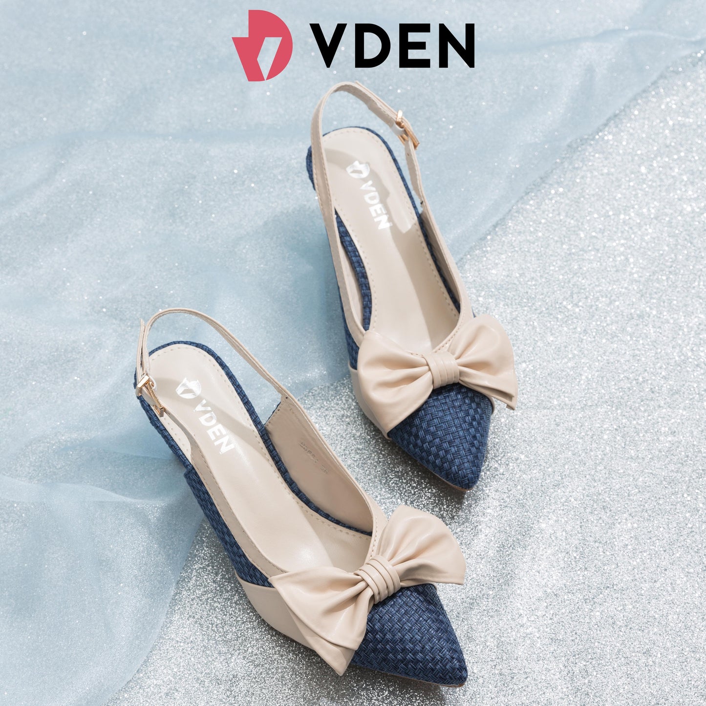 VDEN Women’s Fashion Fabric Woven Pointed Back Strap Heel 2.2INCH/6CM B8664 Color Block Fashionable Braided Pointed Toe Stilettos New Bow Heels