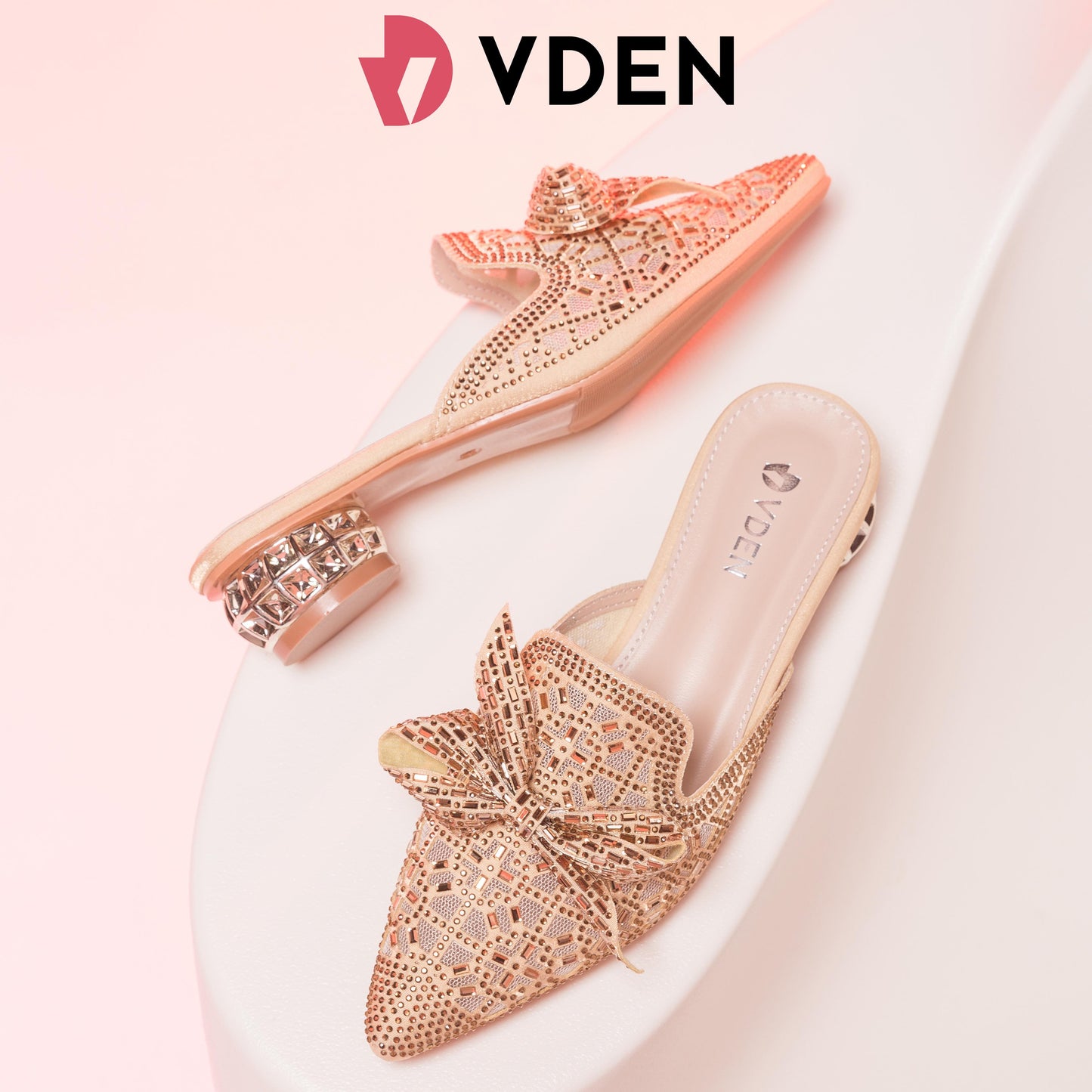 VDEN Trendy Bow-Knot Light weight Slide Slip-ons Stack Heel Pumps Sandals (add 1 size) (3 cm/1.2 Inch heels) 555-284