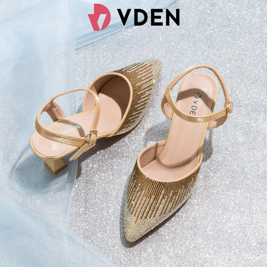 VDEN High-Heeled Shoes For Women (V008-2) 2024 Spring New Women's Fashion Versatile Pointed Toe Stiletto Heel Rhinestone Sandals