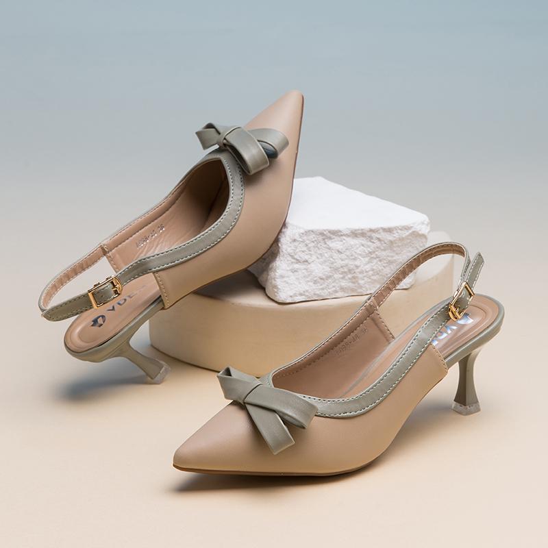 VDEN Pointed Stiletto Heels Mid Heel (2INCH) New Korea Women Shoes Bow Shoe Buckle A098-48