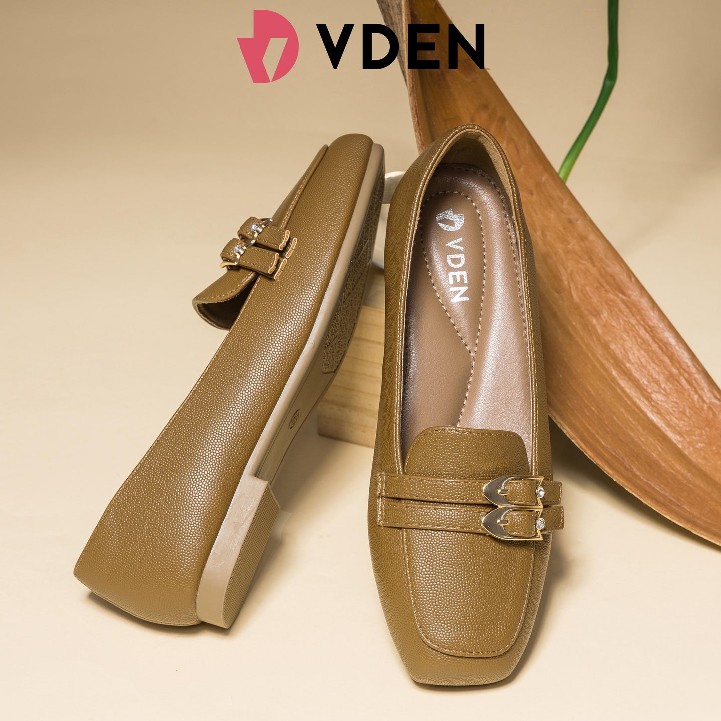 VDEN Loafer Shoes For Women Tone Metal Decor Square Toe Linen Flats 0.4INCH/1.1CM 2169-68 Comfort Footwear Square Toe Slip On Shoes For Women Office Women Low-heeled Loafers British Style Simple Slip-on