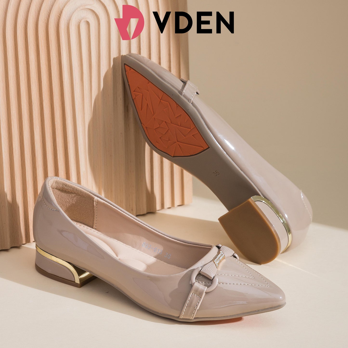 VDEN Pointed Mid Heels Classy Chunky Heeled  Shoes 1INCH/2.5CM 893-613 Pointed Toe Patent Leather Low Heels Comfort Korean Style Slip-on Women's Shoes