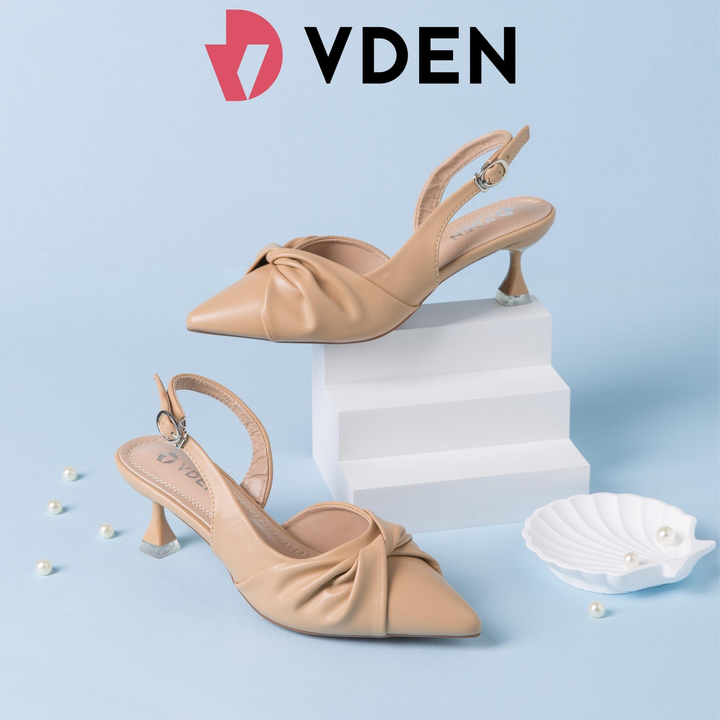 VDEN Women Pleated Design Kitten Heels Elegant Pointed Toes 7718-1 Low Heel (1-3 cm) Pointed Toe Micro Heels
