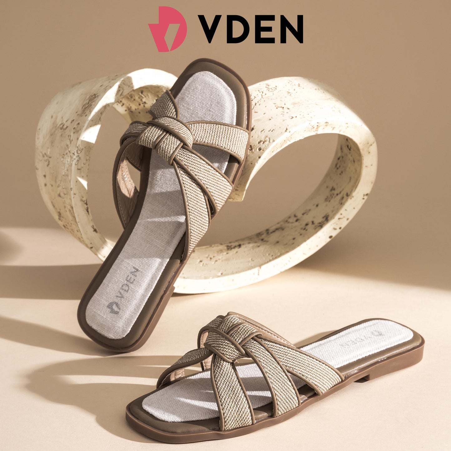 VDEN Casual Open Toe Non Slip Flat Breathable Sandals 0.5INCH1.4CM 002-A16 Color Block Braided Sandals Old money Style Open Toe Slippers Thick Latex Insole Women Summer Comfort Walking Shoes Footwear