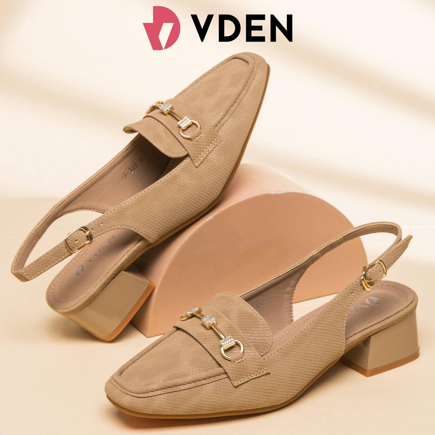 VDEN Leather Buckle Strap Mid Heel Pumps For Women 1.4INCH/3.7CM 78-349 Office Old Money Style Sandals Slingback Block Heels Women Shoes