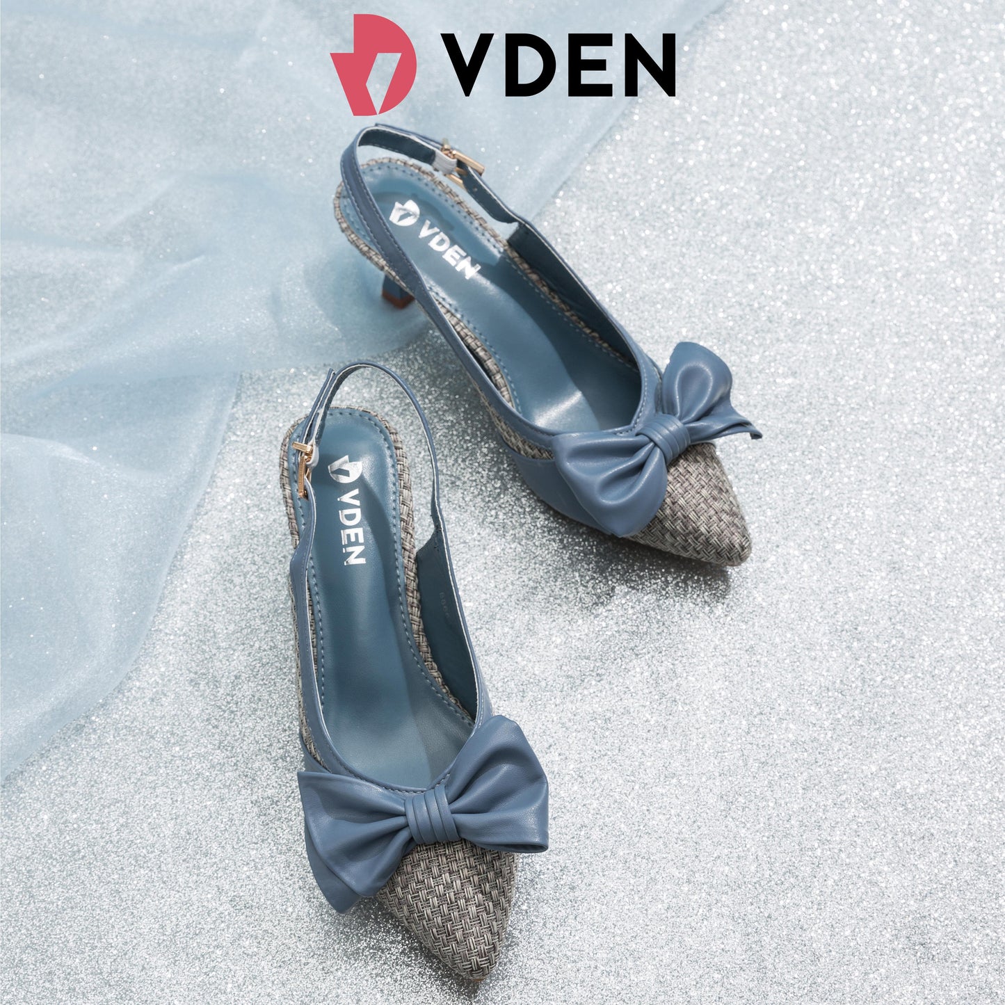 VDEN Women’s Fashion Fabric Woven Pointed Back Strap Heel 2.2INCH/6CM B8664 Color Block Fashionable Braided Pointed Toe Stilettos New Bow Heels