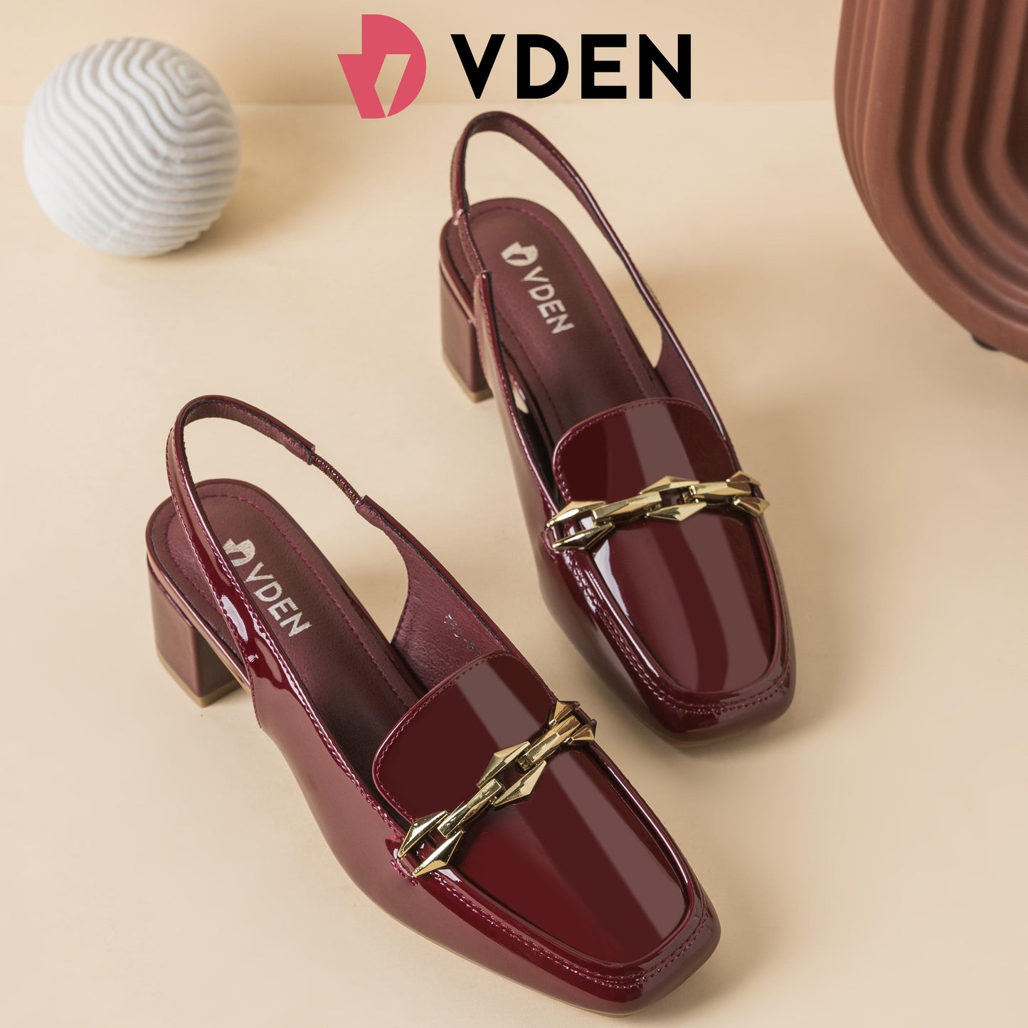 VDEN Women's Square Toe Chunky Heel Slingback Shoes Patent Leather 1.7INCH/4.5CM 558-90 Old Money Style Ladies' Rough Square Shoes Fashionable Patent Square Toe Slingback Chunky Heels Patent Leather Square Toe Block Heel Women's Sandals Shoes