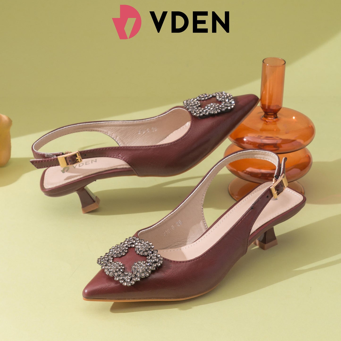 VDEN Women's Pointed Toe Slingback Heels 2INCH/5CM 219-8 Elegant Mid Heels Dress Shoes Retro Style Women's Heels Kitten Heel Sandals