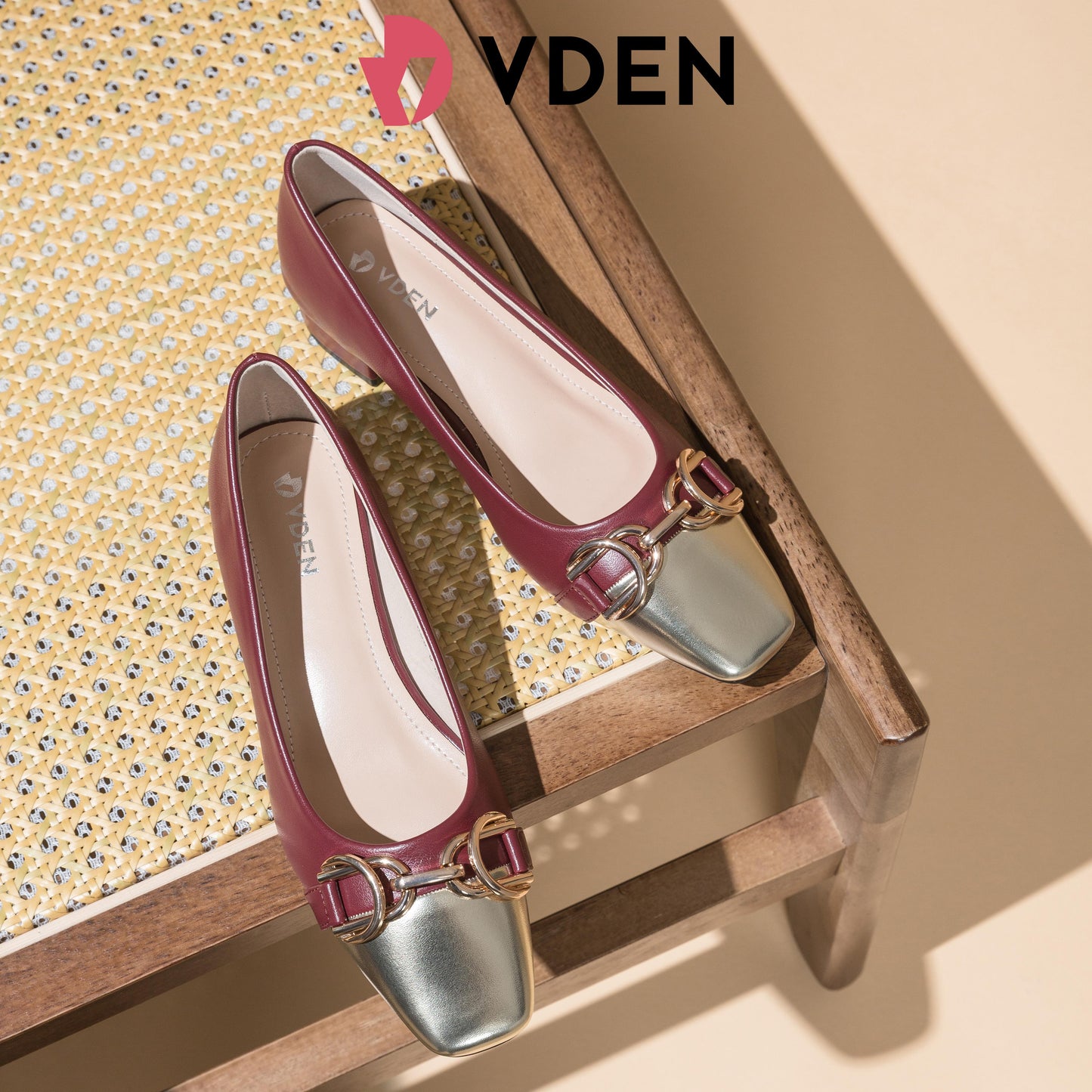 VDEN Women Shoes Spring Ladies Chunky low heel pumps 1.3INCH/3.3CM 336-5 Square Toe Color Blocked Thick Heel Shoes Old Money Style Professional Style Women's Shoes