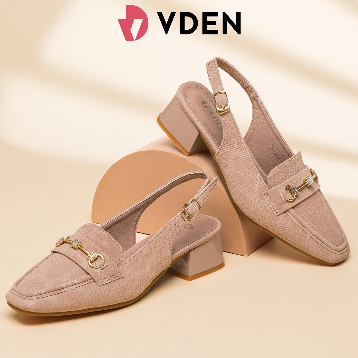 VDEN Leather Buckle Strap Mid Heel Pumps For Women 1.4INCH/3.7CM 78-349 Office Old Money Style Sandals Slingback Block Heels Women Shoes