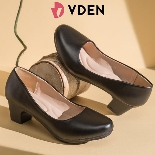 VDEN Women's Low Chunky Heels Pumps Comfortable Square Toe Dressy Work Shoes 1.7INCH/4.5CM 6753-1/777-1 Office School Black Heels Thickened Comfortable Insole Square Round Heels Elegant Footwear