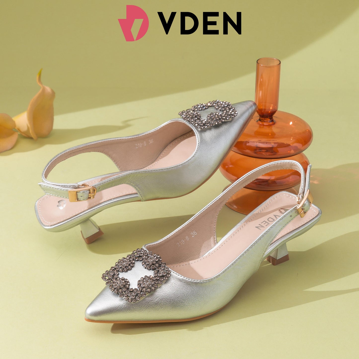 VDEN Women's Pointed Toe Slingback Heels 2INCH/5CM 219-8 Elegant Mid Heels Dress Shoes Retro Style Women's Heels Kitten Heel Sandals