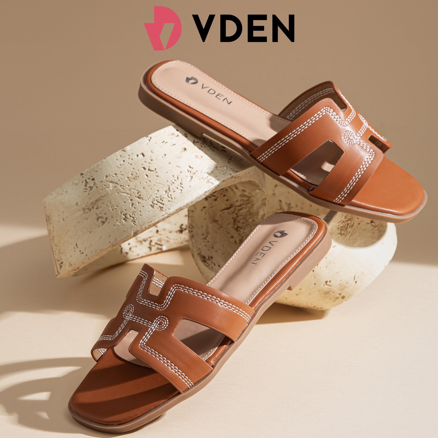 VDEN Fashion Spring and Summer Women Slippers Flat Sandals 0.5INCH/1.9CM 002-A13 Casual Flats Slip-on Leather Sandals High-quality Rubber Sole Women Sandals Footwear Walking Shoes