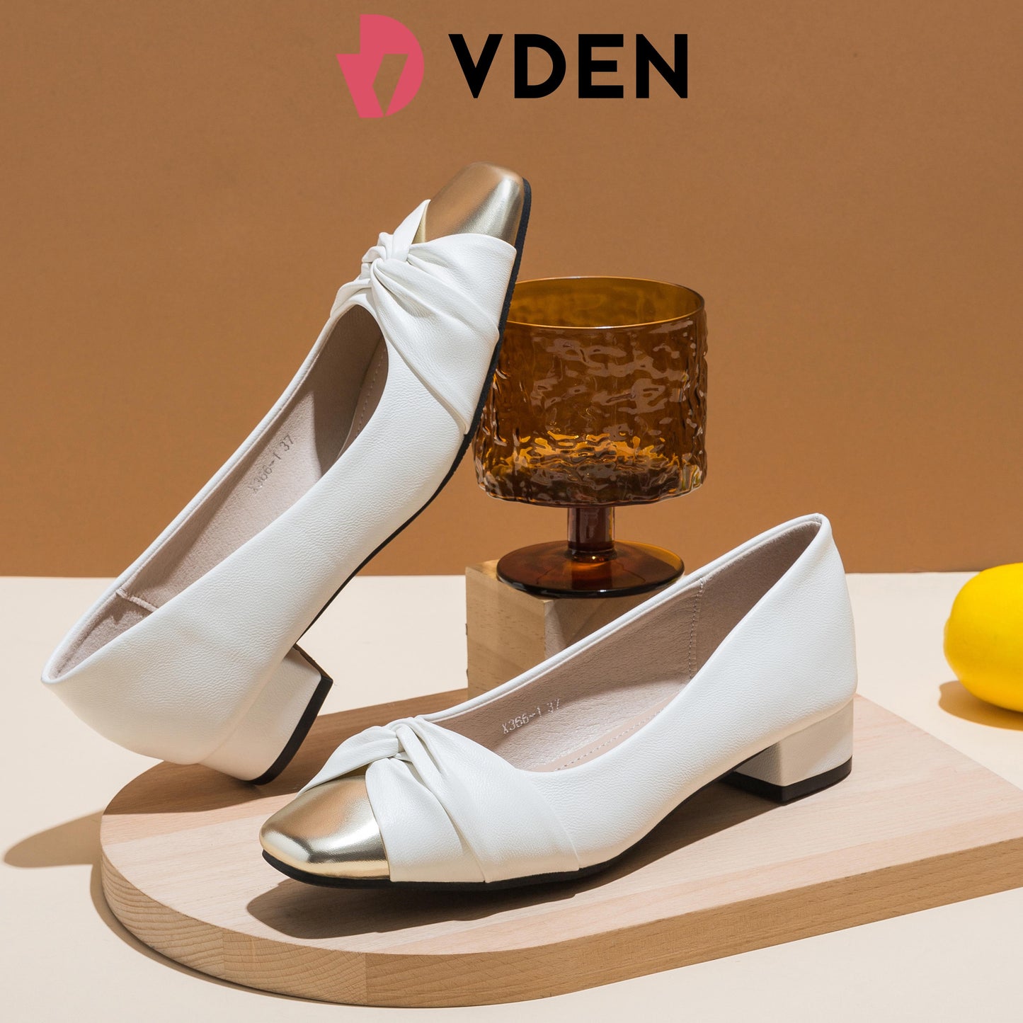 VDEN Pleated Chunky Heels For Women 3CM/1.1INCH X366-1 Retro Color Block Heel Slip-on Shoes Classy Versatile Office Women's Shoes
