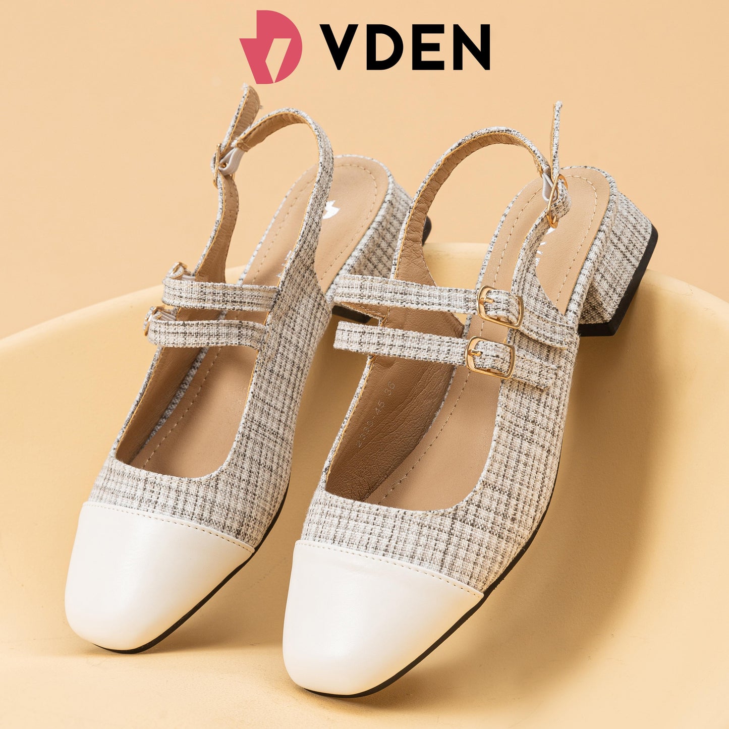 VDEN Women Ankle Strap Low Cuban Heel  Sandals Elegant Closed Toe 1.1INCH/3CM 2335-45 Walking Shoes Footwear Summer Comfort Round Toe Korean Mary Jane Color Matching Sandals Slingback Sole Thick Heels Shoes