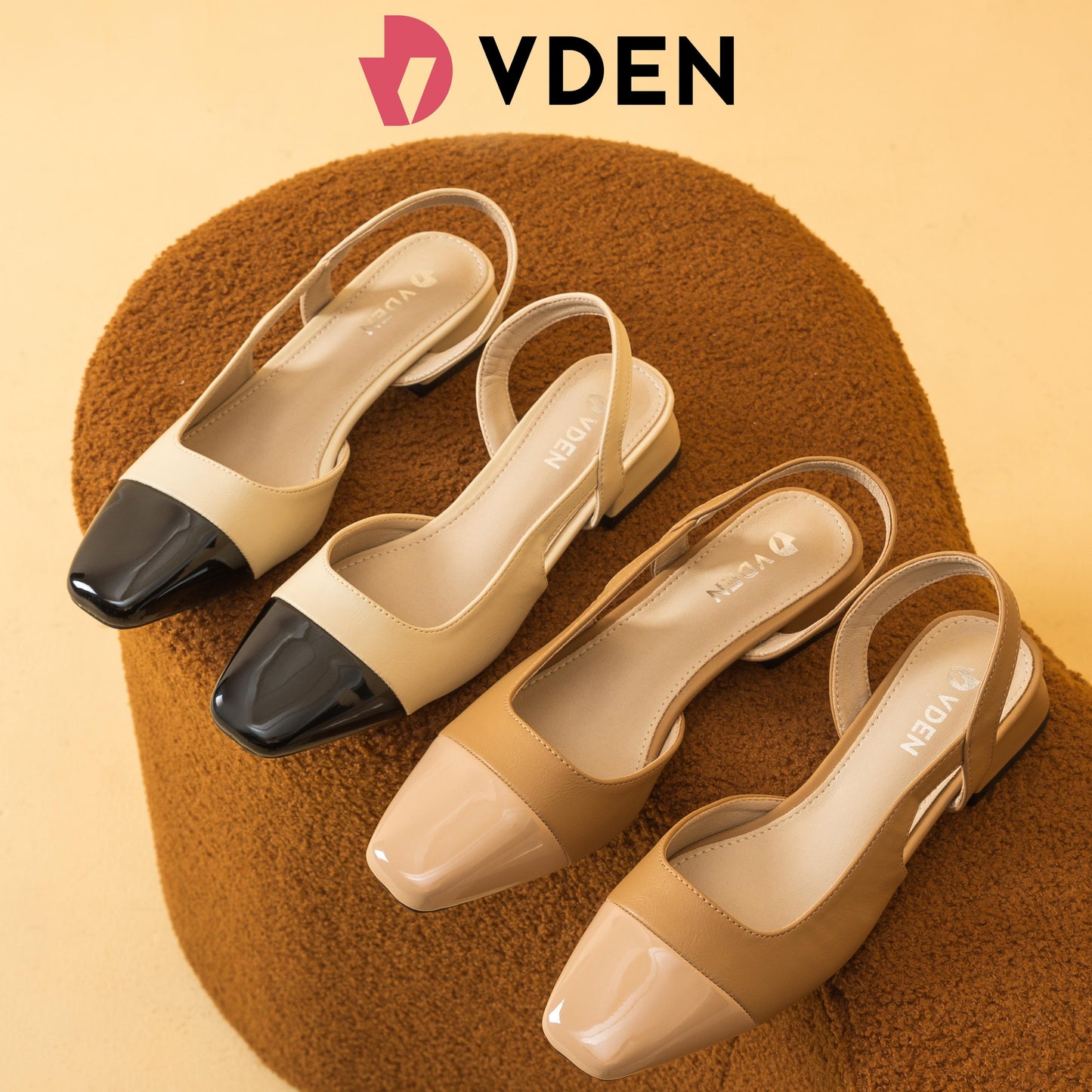 VDEN Women Square Toe Buckle Block Heel Shoes Slingback 1.2INCH/3CM X7921-1 Low Heel Gentle Lady Sandals Color Block Retro Women's Shoes